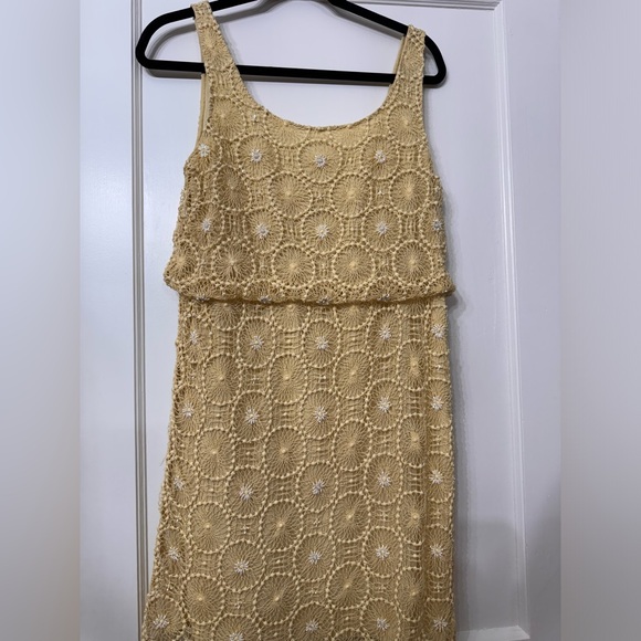 Alice +Olivia yellow sequin crochet sleeveless mini dress small - Picture 2 of 11